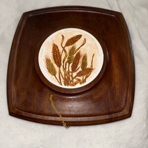 Decorative Brown Wooden serving tray with Wheat Tile Accent